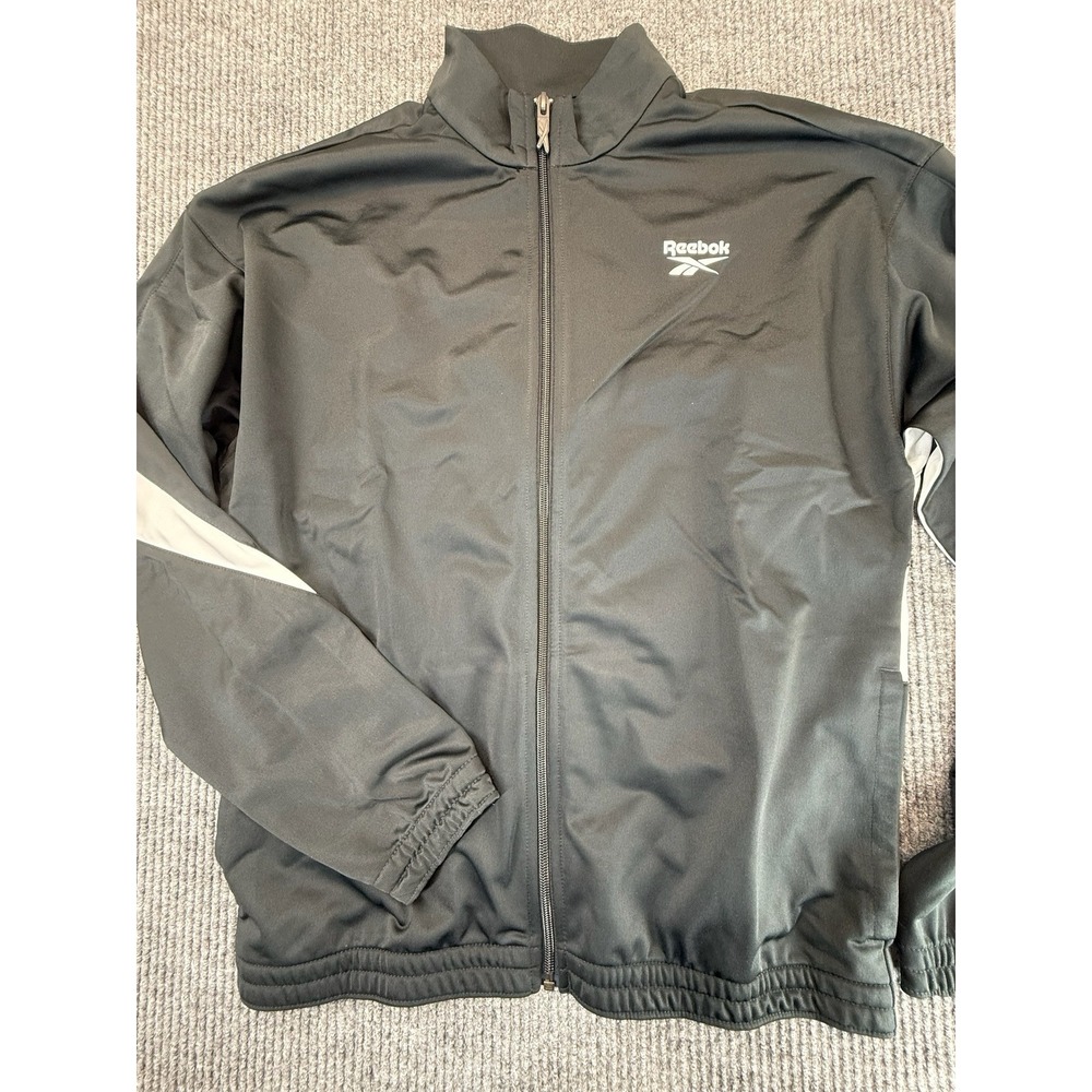 Reebok Jacket Mens Medium Black White Zip Up Track Identity Vector Cinched Waist